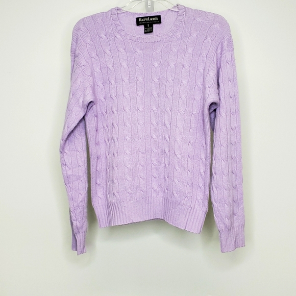 Ralph Lauren Black Label Lavender Cable Knit Cashmere Sweater Size Small - Picture 3 of 10